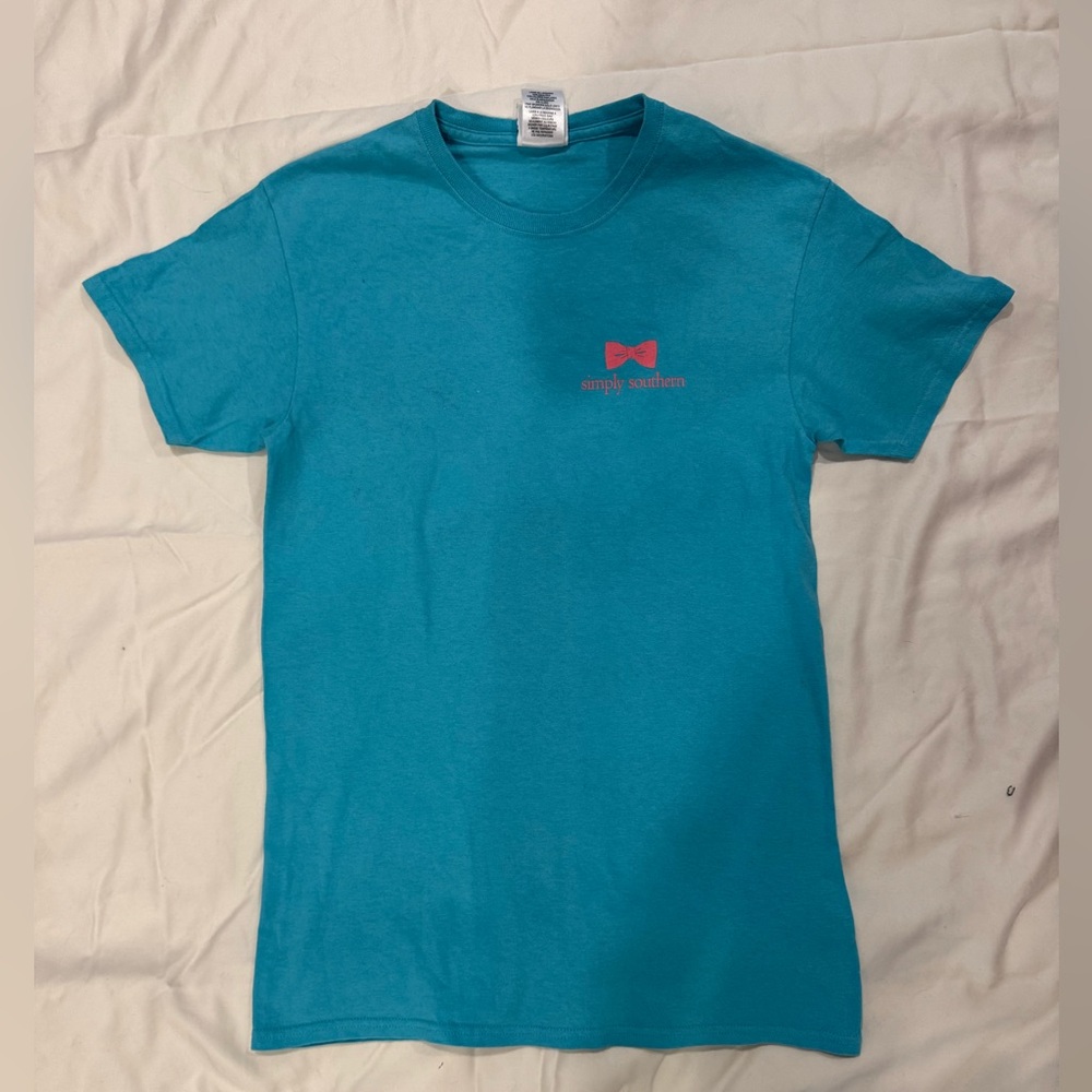 Simply Southern Aqua Graphic Tee, Women’s Small – Southern charm, Soft Cotton